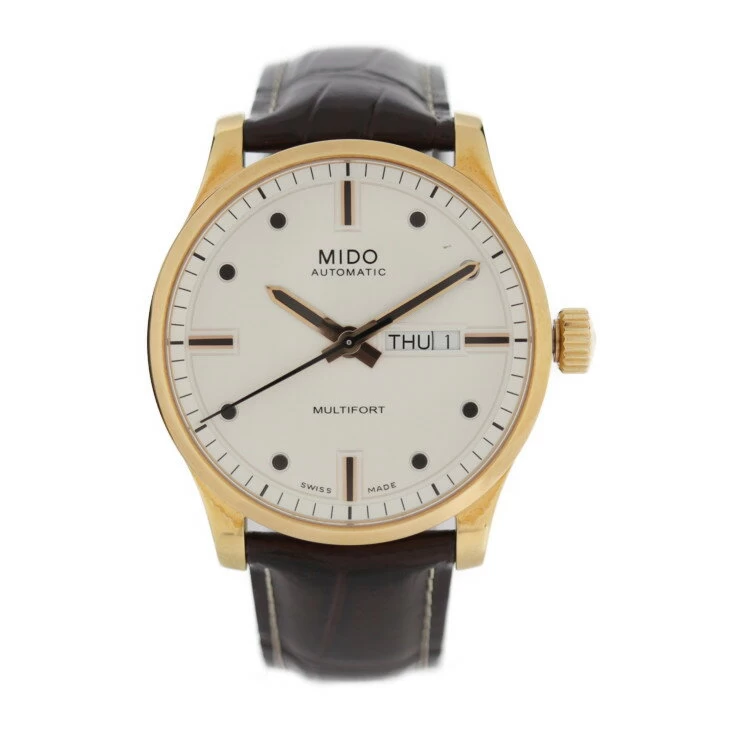 New and unused exhibit MIDO Mido MULTIFORT M005.430.36.031.80 Stainless Steel Crocodile Gold Brown Silver Dial Back Side Self-winding Automatic [Genuine Guarantee]