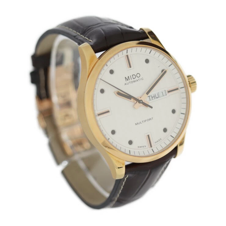 New and unused exhibit MIDO Mido MULTIFORT M005.430.36.031.80 Stainless Steel Crocodile Gold Brown Silver Dial Back Side Self-winding Automatic [Genuine Guarantee]