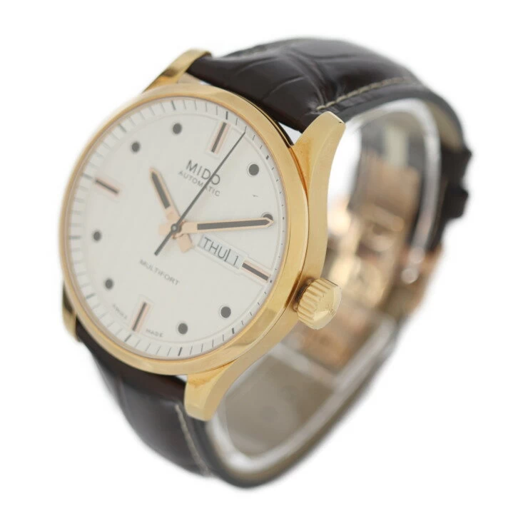 New and unused exhibit MIDO Mido MULTIFORT M005.430.36.031.80 Stainless Steel Crocodile Gold Brown Silver Dial Back Side Self-winding Automatic [Genuine Guarantee]