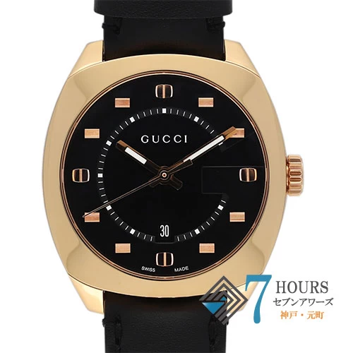 [112812] GUCCI Gucci YA142309 GG2570 Black Dial SS/Leather Quartz Warranty Genuine Box Watch Male Male Gentleman