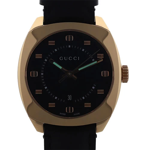 [112812] GUCCI Gucci YA142309 GG2570 Black Dial SS/Leather Quartz Warranty Genuine Box Watch Male Male Gentleman