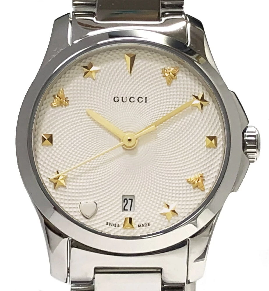 Like new Gucci G Timeless Ladies Watch YA126572 Guilloche 126.5 Women's White Dial Silver 27mm GUCCI 126.5/YA126572 