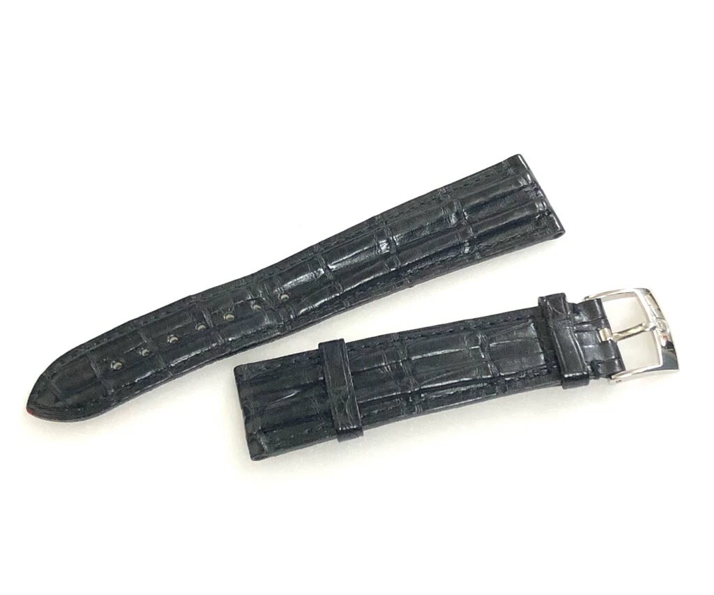 Omega Belt Genuine Band Alligator Crocodile Leather with Buckles 20mm Black 97241079 Black Speedmaster Leather Belt OMEGA Watch Parts SS Buckles 