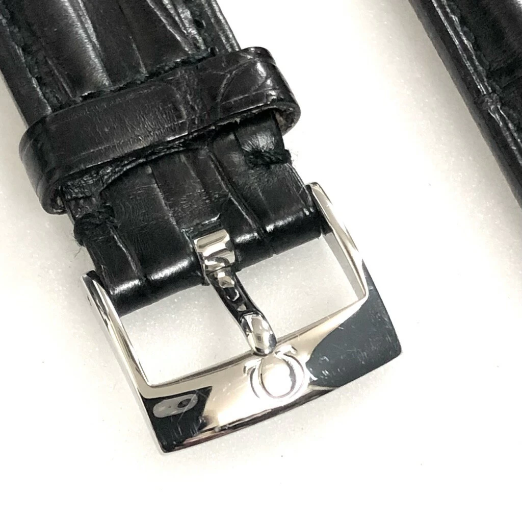 Omega Belt Genuine Band Alligator Crocodile Leather with Buckles 20mm Black 97241079 Black Speedmaster Leather Belt OMEGA Watch Parts SS Buckles 