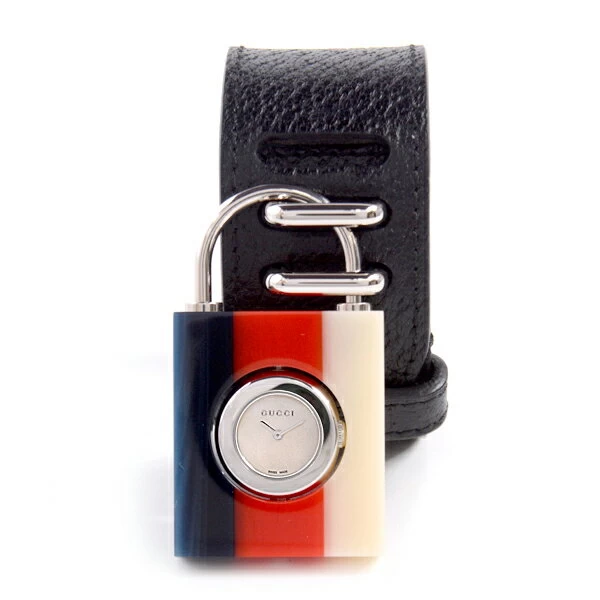 Gucci Women's Constance Plexi Watch Battery Operated SS Stainless Steel Leather White Shell Dial 150.5 YA150515 GUCCI