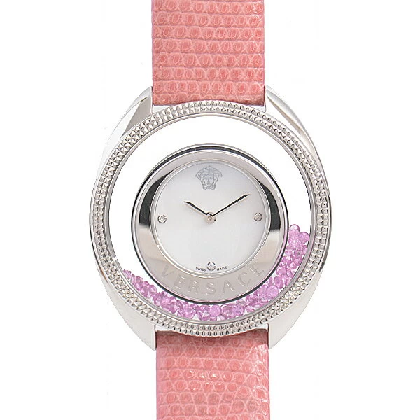 [Settlement sale period extended! Until 3/5!] Versace Destiny Precious Womens Leather Strap Pink Stone Shell Dial VERSACE