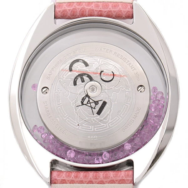 [Settlement sale period extended! Until 3/5!] Versace Destiny Precious Womens Leather Strap Pink Stone Shell Dial VERSACE