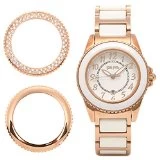 Folli Follie ● Folli Follie Pink Gold White Ceramic Stone Bezel WF1R001BDW Womens Quartz 