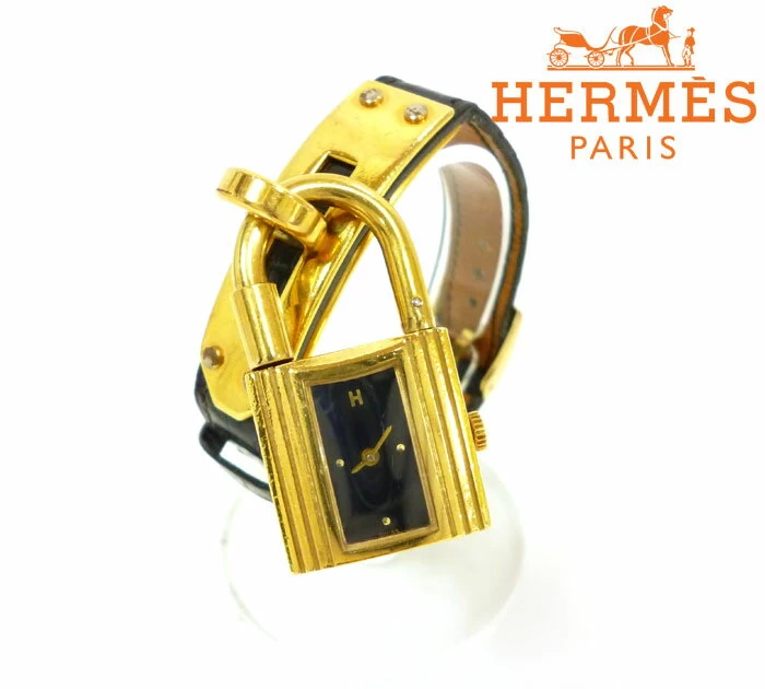 [HERMES] Hermes Kelly Women's Watch Hand Wound Vintage Leather Strap Dial Black RM0086