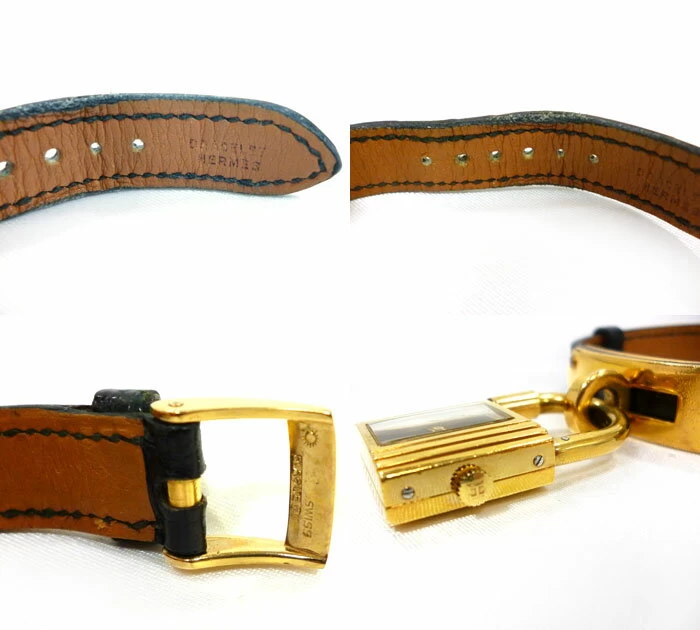 [HERMES] Hermes Kelly Women's Watch Hand Wound Vintage Leather Strap Dial Black RM0086