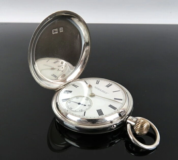 Genuine Rotherhams Roselams FLAVELLE BROS SYDNEY & LONDON Sterling Silver 925 Double Hunter Pocket Watch Hand Wound Silver 