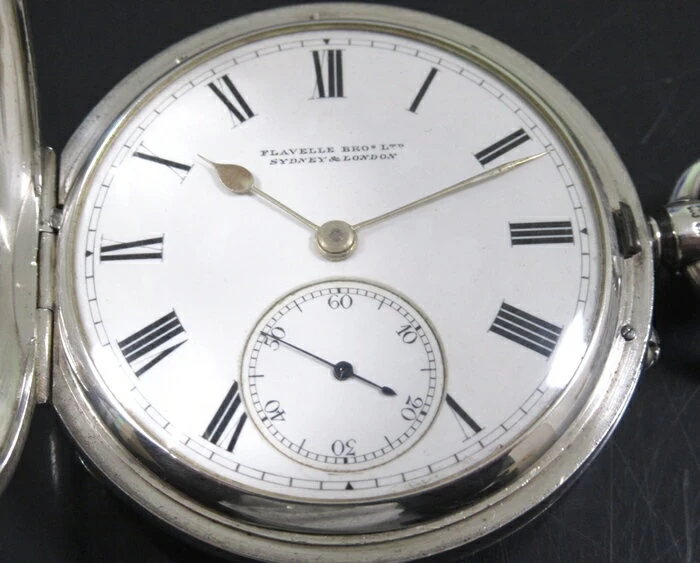 Genuine Rotherhams Roselams FLAVELLE BROS SYDNEY & LONDON Sterling Silver 925 Double Hunter Pocket Watch Hand Wound Silver 