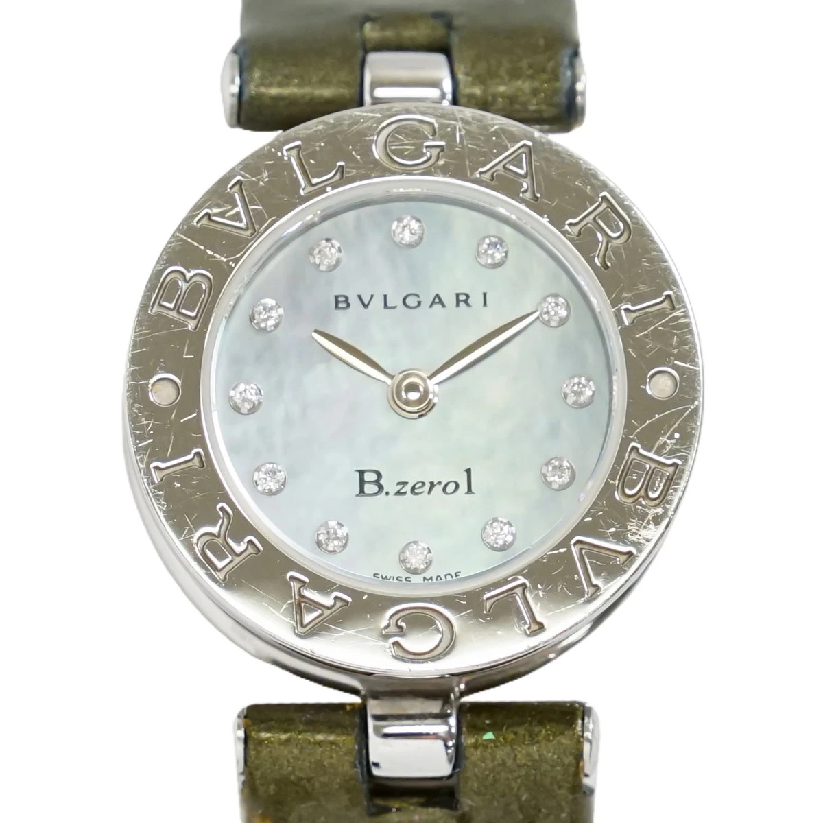 Genuine Bvlgari BVLGARI B-ZERO1 BZ-1 Diamond 12P QZ Quartz Battery Operated Stainless Steel Blue Shell Dial BZ22S Ladies Watch 