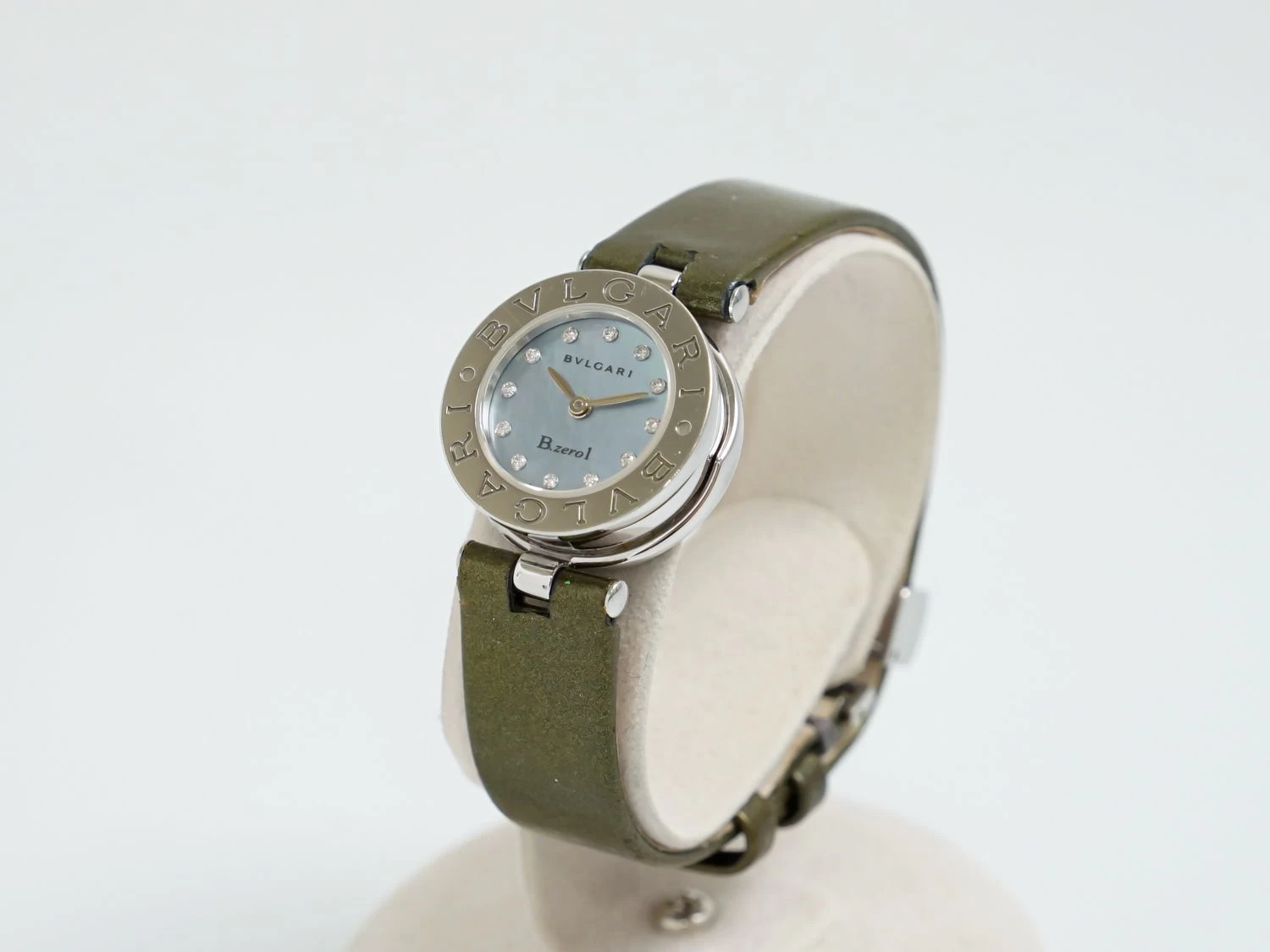 Genuine Bvlgari BVLGARI B-ZERO1 BZ-1 Diamond 12P QZ Quartz Battery Operated Stainless Steel Blue Shell Dial BZ22S Ladies Watch 