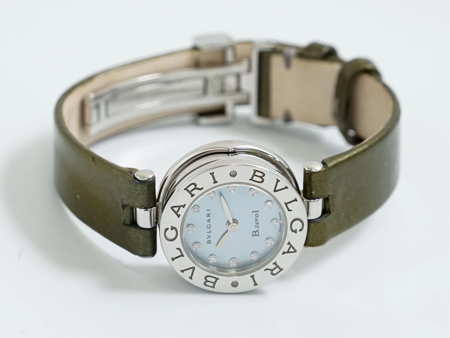 Genuine Bvlgari BVLGARI B-ZERO1 BZ-1 Diamond 12P QZ Quartz Battery Operated Stainless Steel Blue Shell Dial BZ22S Ladies Watch 