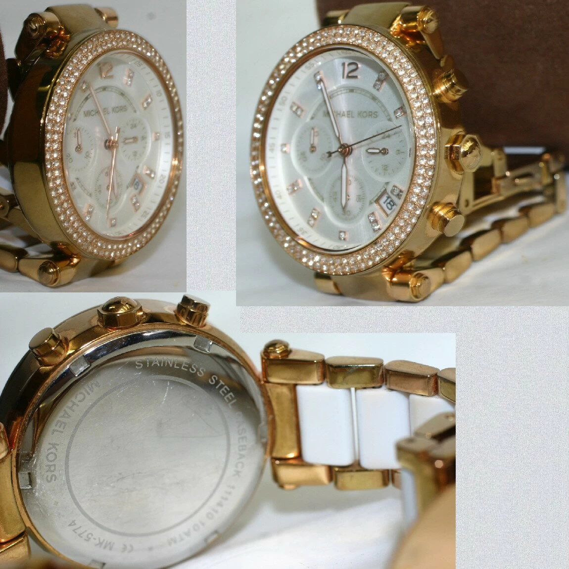 Perfect Beauty Michael Kors Women's Watch with Lots of Rhinestones Embedded in a Gold Case MK5774 Chronograph with 1 Month Guarantee 0A13-53