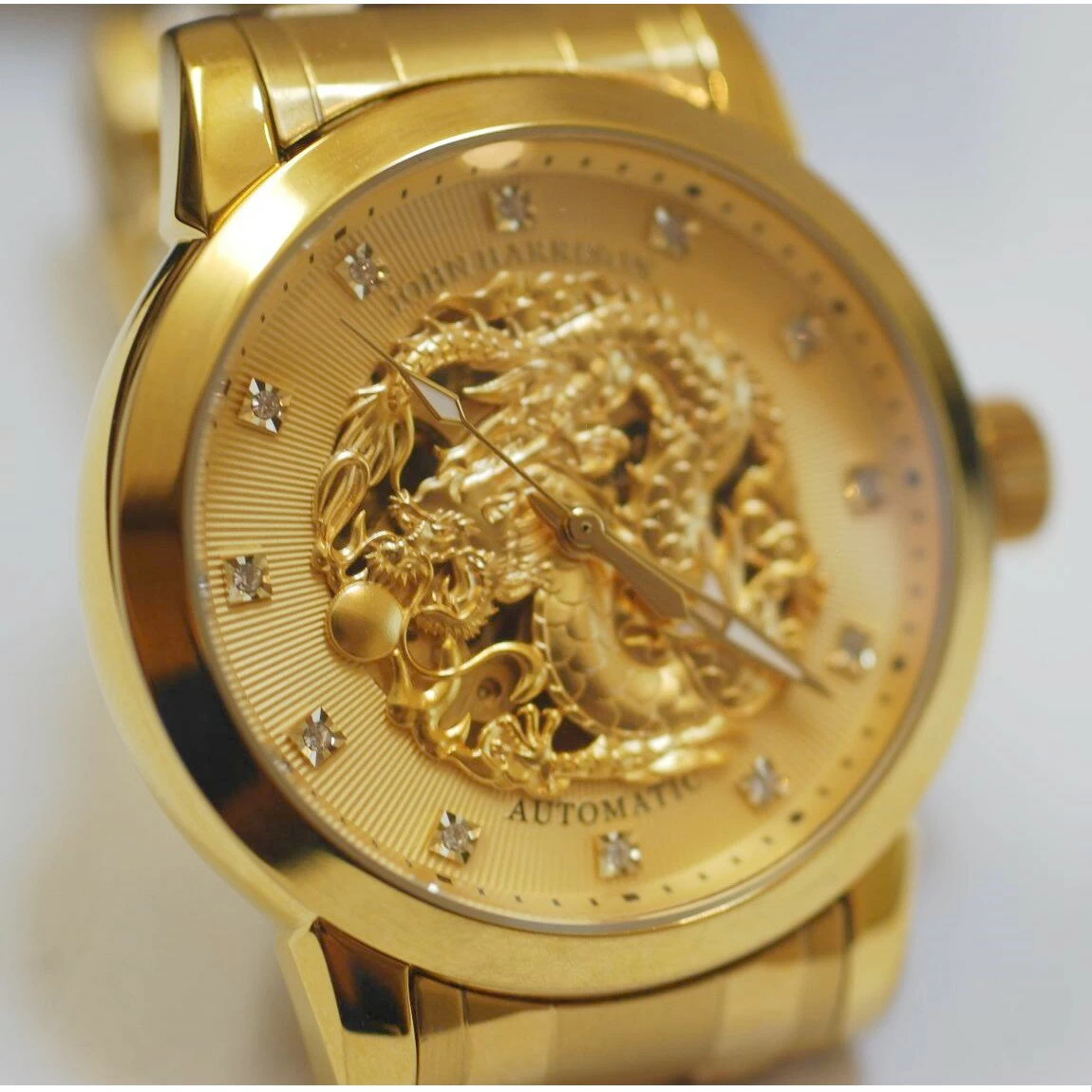Genuine Complete Beautiful Item John Harrison Gold Back Skeleton Watch with 1 Month Warranty ○A17-3 T-1