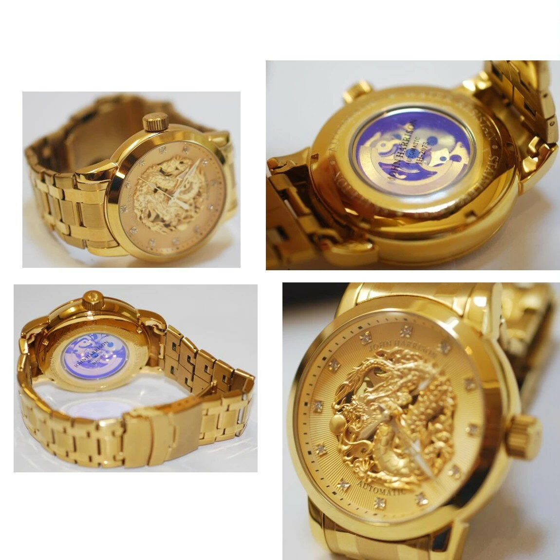 Genuine Complete Beautiful Item John Harrison Gold Back Skeleton Watch with 1 Month Warranty ○A17-3 T-1