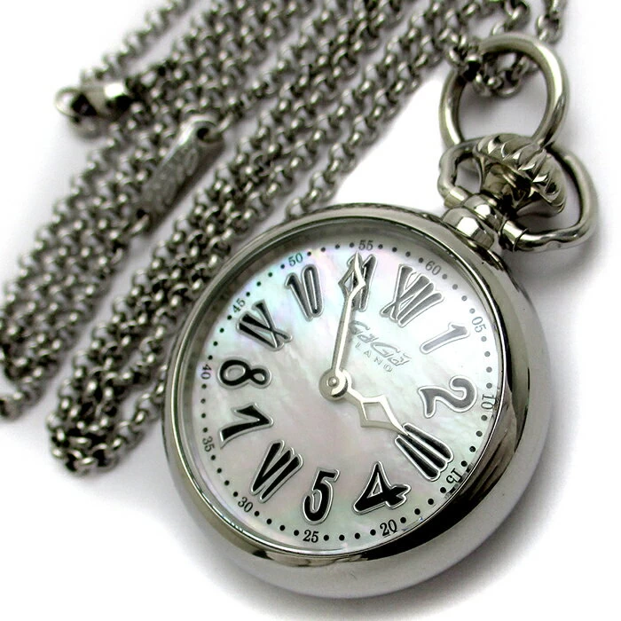 Gaga Milano Pocket Watch Ladies Necklace Watch Shell Dial 7000 GAGAMILANO Warranty BOX Quartz Working Item Lady