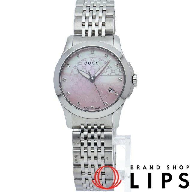 Gucci G-Timeless 12P Diamond Shell YA126534 (126.5) SS Women's White Dial Finished Beautiful