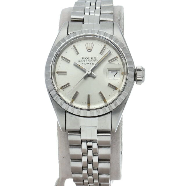 Rolex Oyster Perpetual Date Antique 6924 (3) No SS Ladies Watch Silver Finish Good Condition