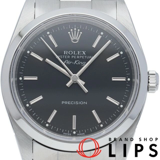 Rolex Air King Warranty (2006.07) 14000M (F) Box Warranty SS Watch Black Finish Good Condition