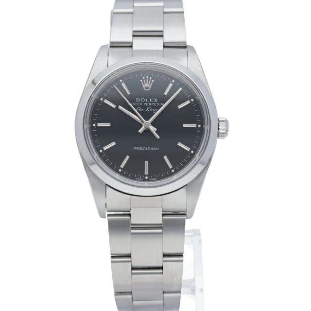 Rolex Air King Warranty (2006.07) 14000M (F) Box Warranty SS Watch Black Finish Good Condition