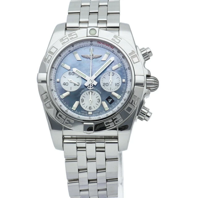 Breitling Chronomat 44 MOP Shell Japan Limited Edition 400 Pieces AB0110 (A011BWJPA) Box Warranty SS Watch Blue Shell Finished Good Condition