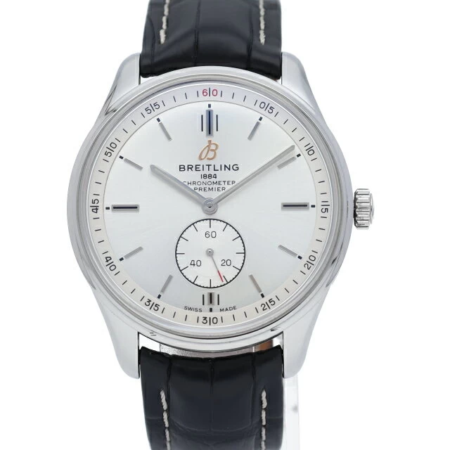 Breitling Premier Automatic 40 A37340 (A37340351G1A1) Box Warranty SS/Leather Watch Silver Finish Good Condition