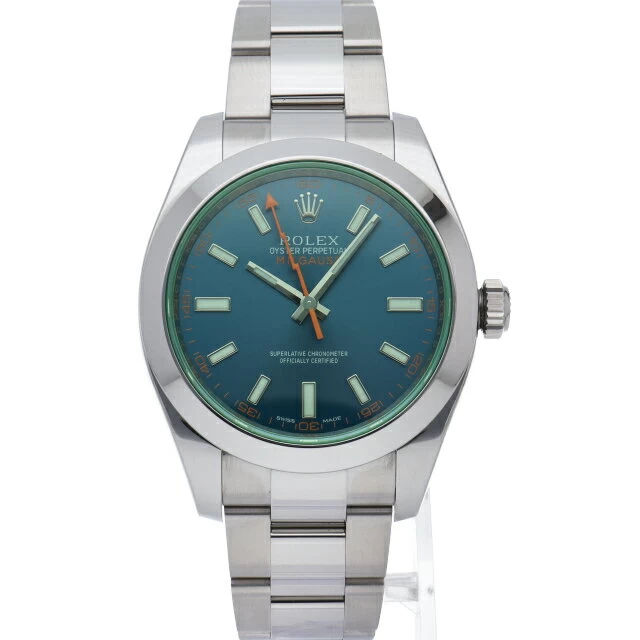 Rolex Milgauss Green Sapphire Z Blue Milgauss 116400GV (Random) Box Warranty SS Watch Blue Finish Beautiful