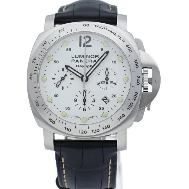 Panerai Luminor Chronograph Daylight Luminor Chronograph Daylight PAM00251 Box Warranty Band SS/Leather Watch White Finish, Beautiful