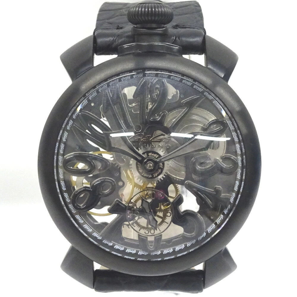 Gaga Milano Hand Wound Manuale 48mm Skeleton 5312.01 Replacement Band Black Gaga Milano KR207811
