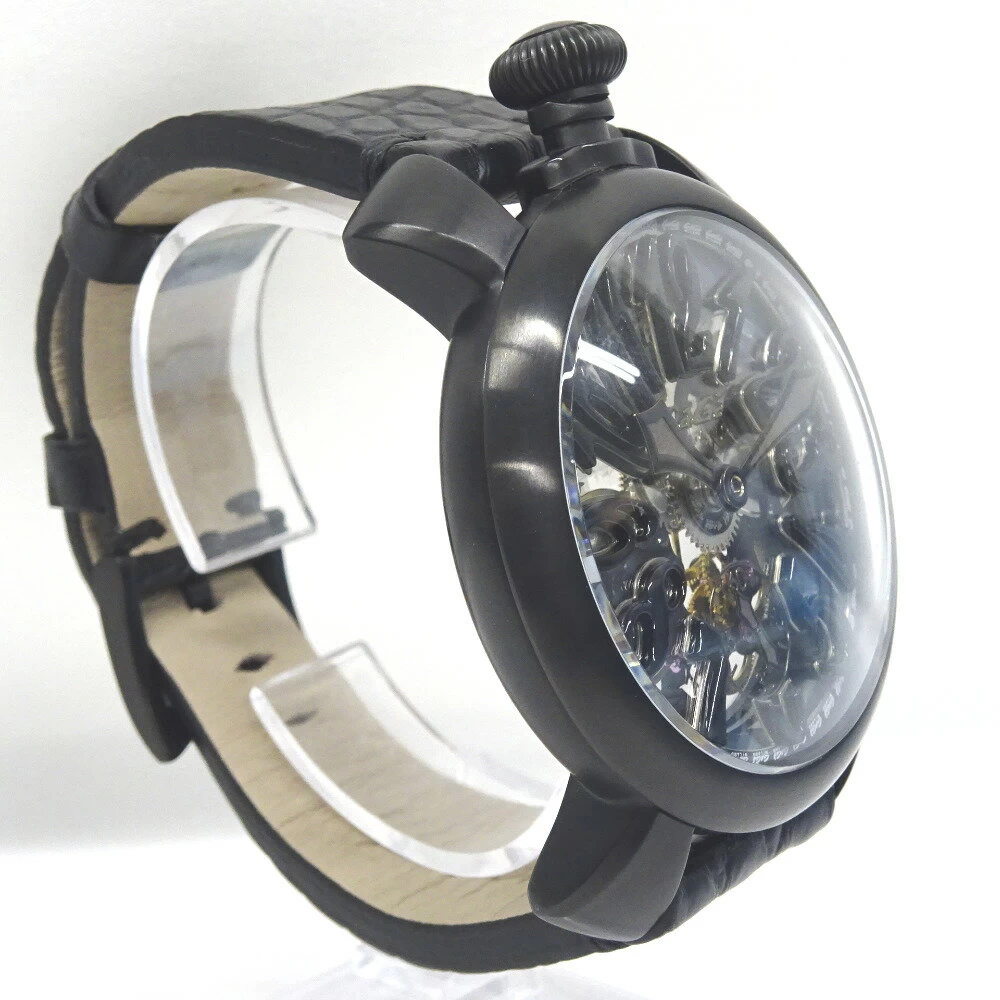 Gaga Milano Hand Wound Manuale 48mm Skeleton 5312.01 Replacement Band Black Gaga Milano KR207811