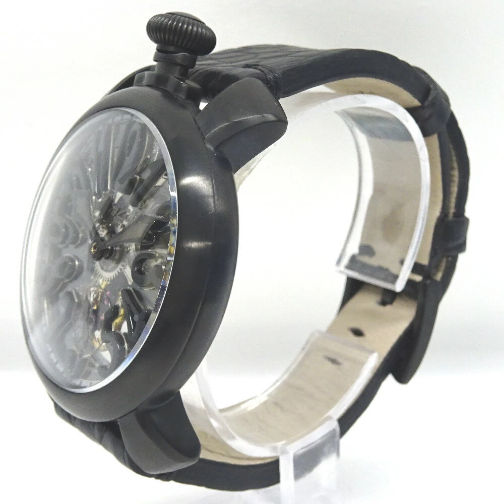 Gaga Milano Hand Wound Manuale 48mm Skeleton 5312.01 Replacement Band Black Gaga Milano KR207811