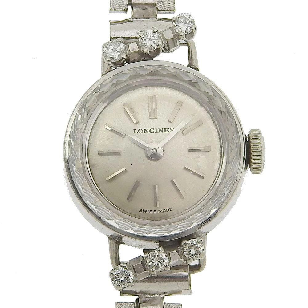[LONGINES] Longines cal.410 14k white gold x stainless steel x diamond hand-wound ladies silver dial 