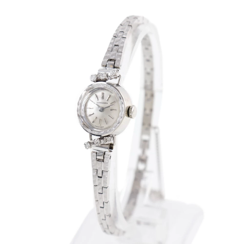 [LONGINES] Longines cal.410 14k white gold x stainless steel x diamond hand-wound ladies silver dial 