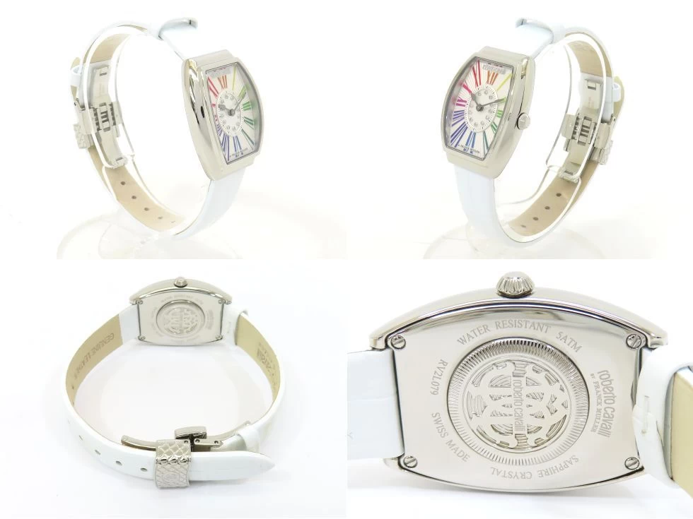 Roberto Cavalli by FRANK MULLER RV2L079L0231 Roberto Cavalli by Franck Muller SS Leather Strap Quartz Ladies Watch 