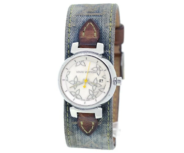 Louis Vuitton Tambour Q121C (Women's Quartz SS/Monogram Denim/Leather Shell) [Bargain Item] [Fashion] [Brand] Y3T1R121102700