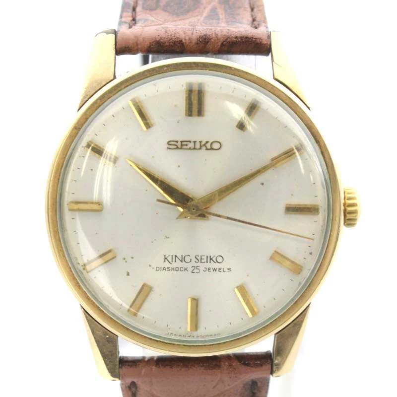 KING SEIKO DIASHOCK 25 JEWELS Analog Hand Wound 25 Stone Genuine Belt Leather Belt Running Product Gold Color /HI ■GY05 230131