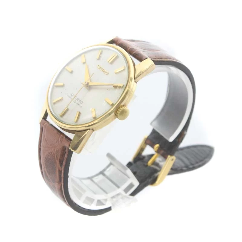KING SEIKO DIASHOCK 25 JEWELS Analog Hand Wound 25 Stone Genuine Belt Leather Belt Running Product Gold Color /HI ■GY05 230131