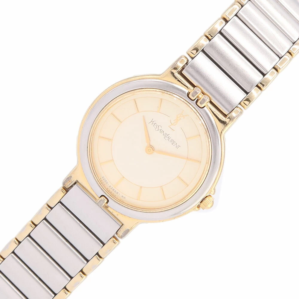 Yves Saint Laurent Ladies Watch Gold Dial Bar Index Stainless Steel Quartz Ladies Ladies Vintage Yves Saint Laurent