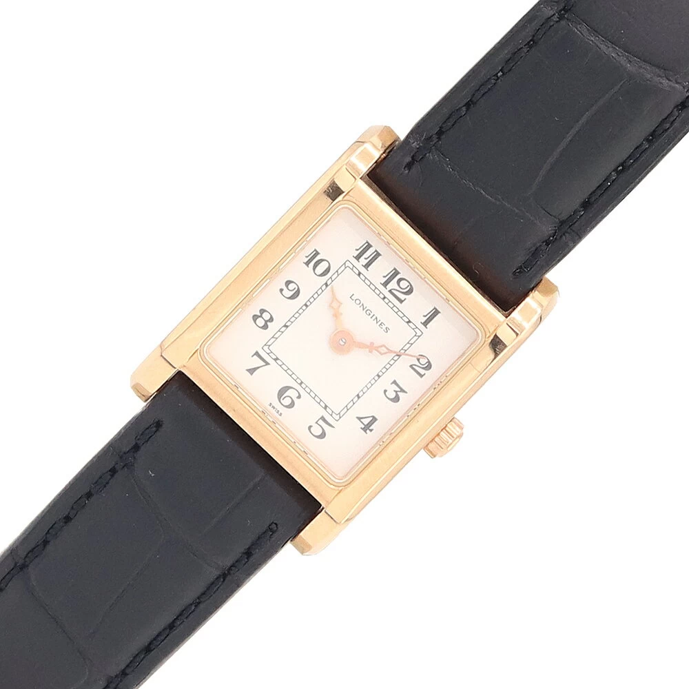 Longines Ladies Watch Square L 5.173.8 White Dial Arabic Numeral Index K18PG Croco Embossed Leather Strap Quartz Solid Gold K18 750 Female Lady LONGINES