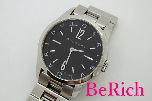 BVLGARI BVLGARI Solo Tempo ST 37 S Black Dial SS Breath Logo Analog Quartz QZ Watch BT2176