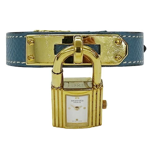 [Up to 10% OFF! [Until 01:59 on the 11th] Hermes HERMES Ladies Brand Kelly Watch Quartz QZ GP Leather KE1.201 Gold Blue □D 