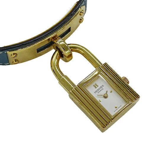 [Up to 10% OFF! [Until 01:59 on the 11th] Hermes HERMES Ladies Brand Kelly Watch Quartz QZ GP Leather KE1.201 Gold Blue □D 