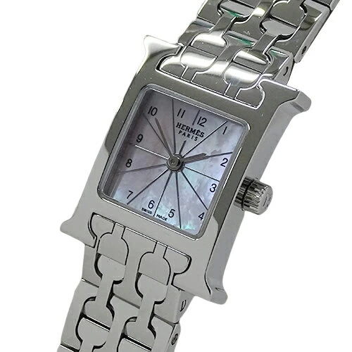 Hermes HERMES Ladies Brand H Watch Mini Pink Shell Quartz QZ Stainless Steel SS HH1.110 Silver Polished 