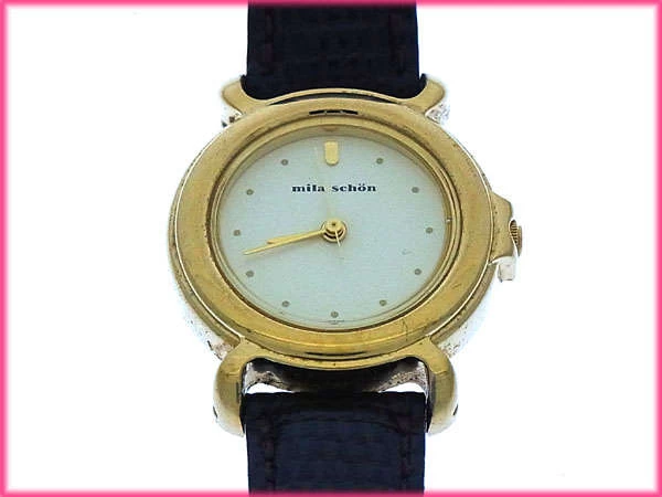  Mirashawn Quartz Lizard Style Round Face Gold x Brown Mila Schon Women's Present Gift Fashionable Adult Fashion [Mira Shawn] T16283 