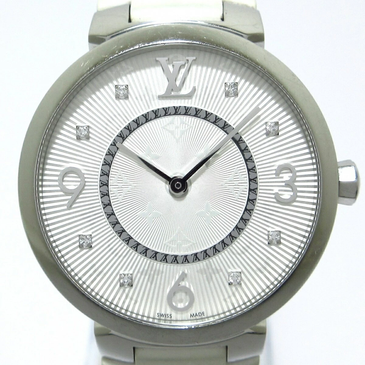 LOUIS VUITTON (Louis Vuitton) Tambour Monogram MM SS/8P Diamond Index/Rubber Belt White