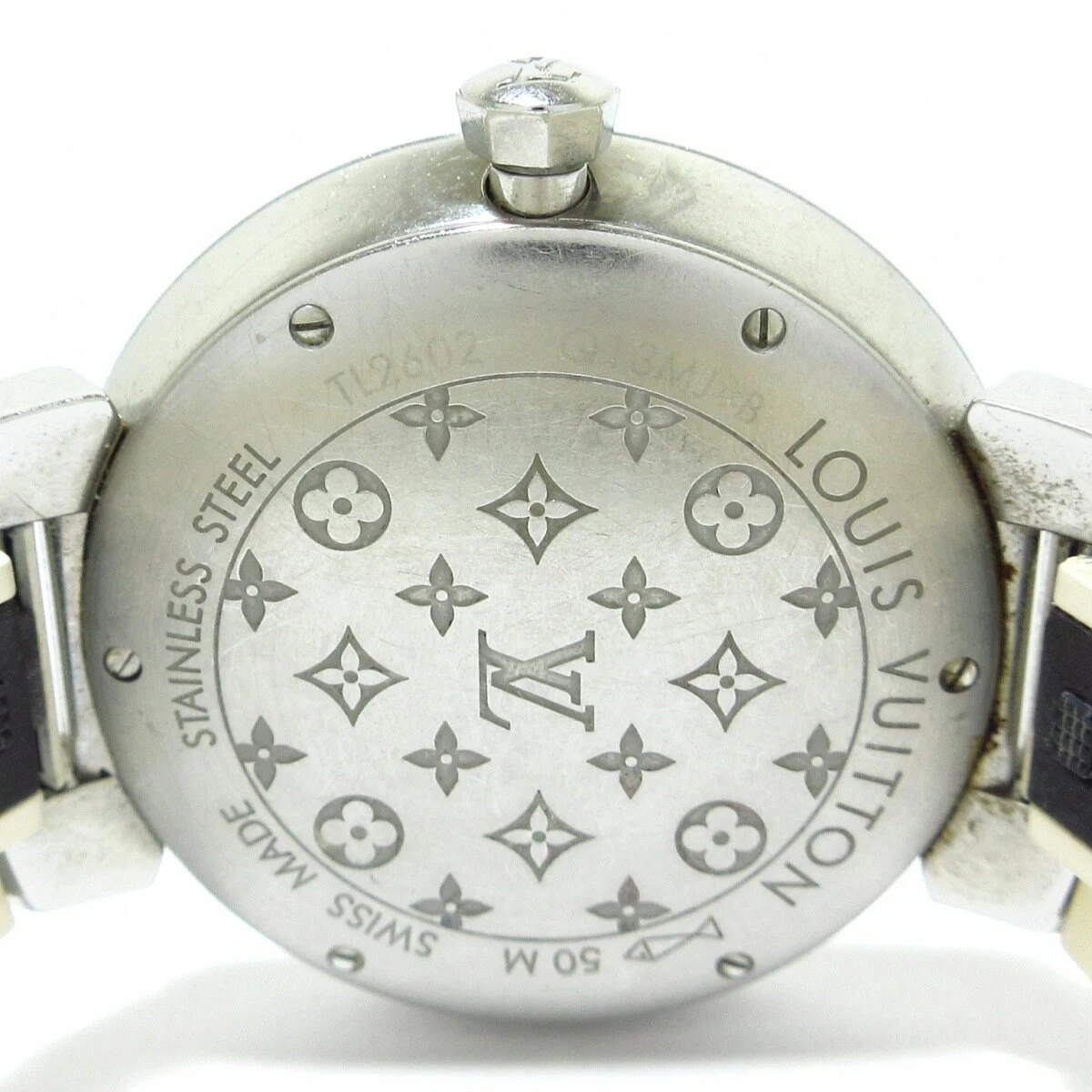 LOUIS VUITTON (Louis Vuitton) Tambour Monogram MM SS/8P Diamond Index/Rubber Belt White
