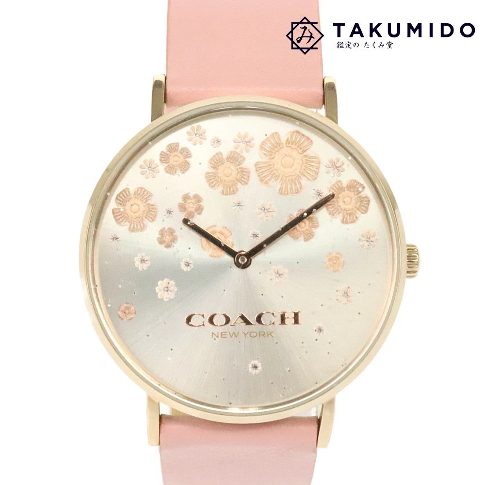 Coach Ladies CA.120.7.34.1745 Quartz Flower Silver Dial Pink Coach | Watch Leather Stainless Steel Battery Operated QZ Fashion Floral Pattern Lame Brand Accessory Rank AB